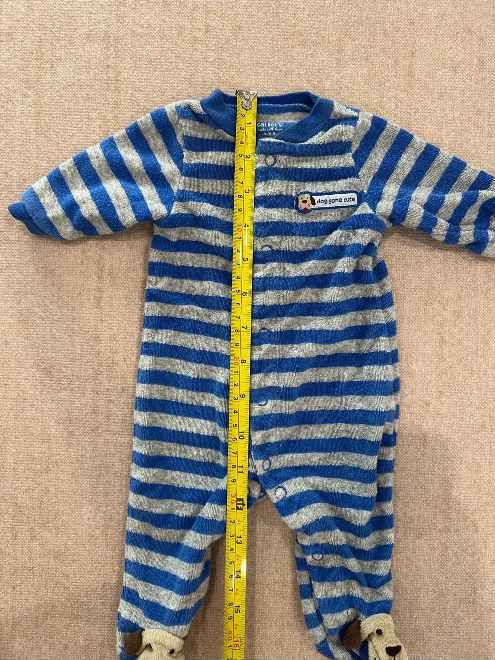 Carter’s Newborn Footed Sleeper Size NB Blue & Gray Striped Puppy Footies Soft S